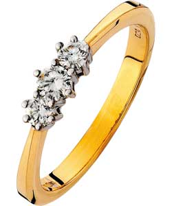9ct Gold 3 Stone Diamond Ring Size L