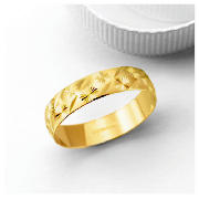 9ct gold 5MM DIAMOND CUT WEDDING BAND, T