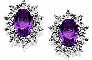 9ct Gold Amethyst And Diamond Cluster Earrings -