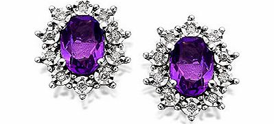 9ct gold Amethyst and Diamond Cluster Earrings
