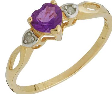 9ct Gold Amethyst and Diamond Heart Ring