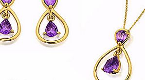 9ct Gold Amethyst Pendant And Earrings Set -