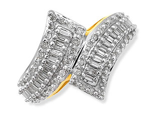 9ct gold and Baguette-Cut Diamond Crossover Ring 049210-J