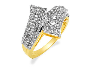 9ct gold and Baguette-Cut Diamond Crossover Ring 049210-M