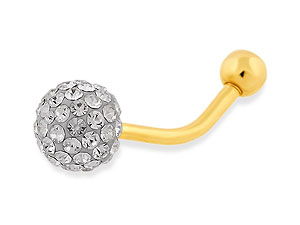 9ct Gold And Crystal Ball Belly Bar - 074720