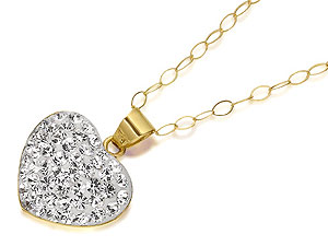 9ct Gold And Crystal Heart Pendant And Chain -