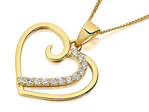9ct Gold and Cubic Zirconia Heart Pendant and