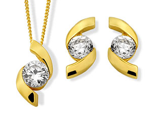 9ct gold and Cubic Zirconia Pendant and Earring