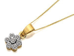 9ct Gold And Diamond Daisy Cluster Pendant And