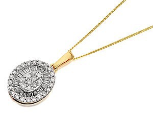 9ct Gold And Diamond Oval Pendant And Chain