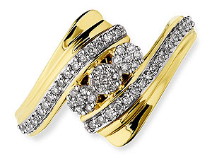 9ct gold and Diamond Three Daisies Crossover Ring 045915-J