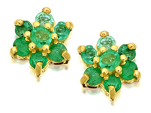 9ct Gold And Emerald Cluster Earrings - 070493