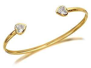 9ct Gold And Heart Cubic Zirconia Torc Bangle