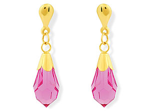 9ct gold and Pink Crystal Hook Wire Earrings