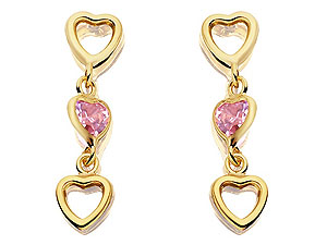 9ct gold and Pink Cubic Zirconia Triple Heart
