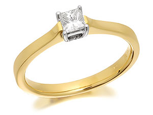 9ct Gold And Princess Cut Solitaire Diamond Ring