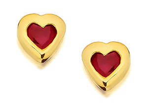 9ct Gold And Ruby Heart Earrings - 070609