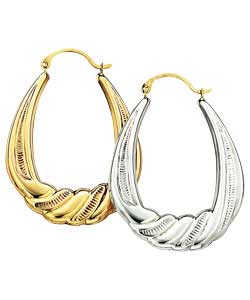 9ct gold and Sterling Silver Oval Creole Earrings
