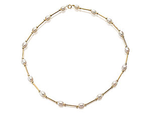9ct Gold Bead Bar And Freshwater Cultured Pearl