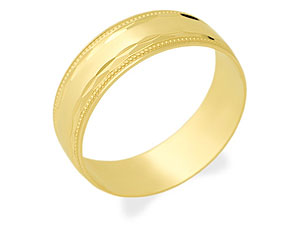 9ct Gold Bead Diamond Edge Grooms Wedding Ring