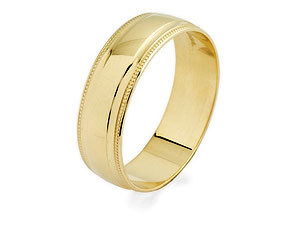 9ct Gold Beaded Grooms Wedding Ring 6mm - 184214