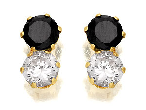 9ct Gold Black And White Cubic Zirconia Earrings