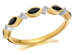 9ct Gold Black Sapphire And Diamond Garland Ring