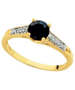 9ct Gold Black Sapphire and Diamond Ring