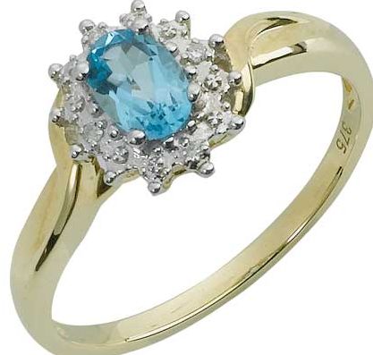 9ct Gold Blue Topaz and Diamond Cluster Ring