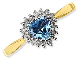 9ct gold Blue Topaz and Diamond Heart Cluster Ring 048413-J
