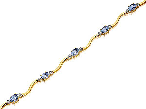 9ct gold Blue Topaz and Diamond Wave Link Bracelet 045797