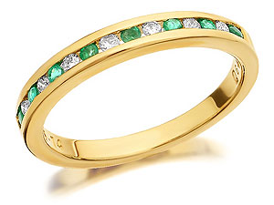 9ct Gold Channel Set Emerald And Diamond Half