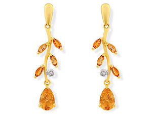 9ct gold Citrine and Diamond Tendril Drop Earrings 049621