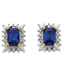 9ct gold Created Ceylon Sapphire and Diamond Earrings