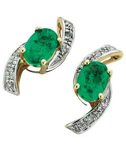 Created Emerald and Diamond Crossover Earrings