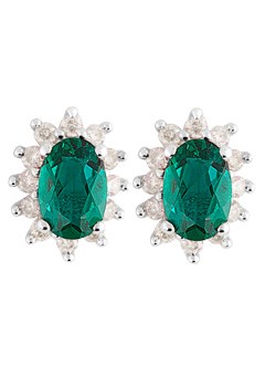Created Emerald and Diamond Earrings