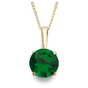9ct Gold Created Emerald Pendant - Birthstone
