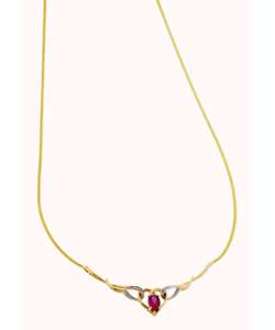 9ct gold Created Ruby Heart and Diamond Necklet