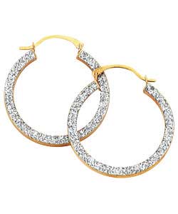 9ct gold Crystal 20mm Square Tube Round Creole Earrings