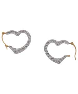 9ct Gold Crystal Heart Creole Earrings