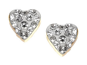 9ct Gold Crystal Heart Earrings 6mm - 070613