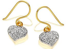 9ct Gold Crystal Heart Hook Wire Earrings - 071065