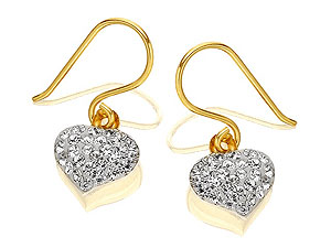 9ct Gold Crystal Heart Hook Wire Earrings 8mm -