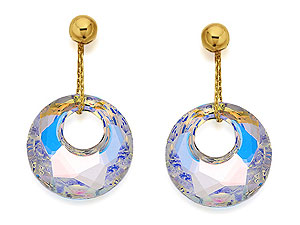 9ct Gold Crystal Open Circle Earrings 30mm drop
