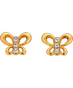 9ct Gold Crystal Set Butterfly Stud Earrings