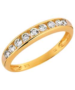9ct Gold Cubic Zirconia 9 Stone Channel Set Eternity Ring