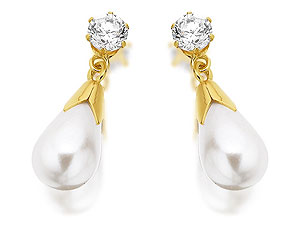 9ct Gold Cubic Zirconia And Imitation Pearl Drop