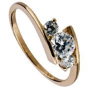 9CT GOLD CUBIC ZIRCONIA BYPASS RING, M