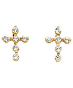 9ct gold Cubic Zirconia Cross Stud Earrings
