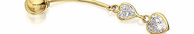 9ct Gold Cubic Zirconia Double Heart Belly Bar -